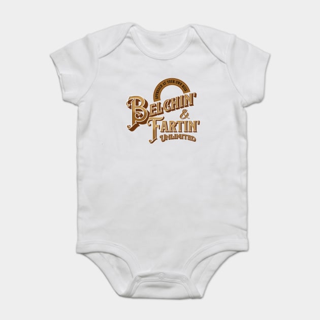 Belchin' & Fartin' Unlimited, funny vintage sign style Baby Bodysuit by Luxinda